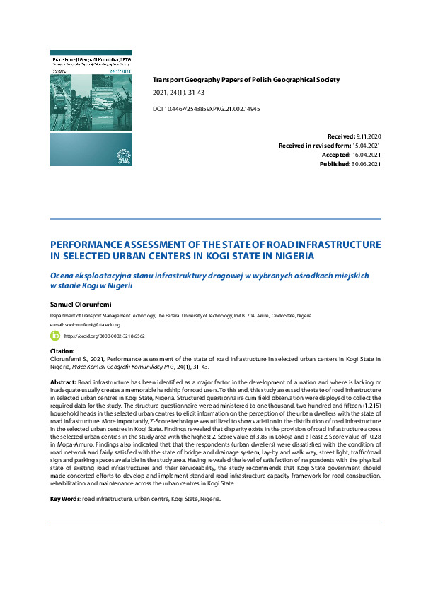 (PDF) Performance assessment of the state of road infrastructure in ...