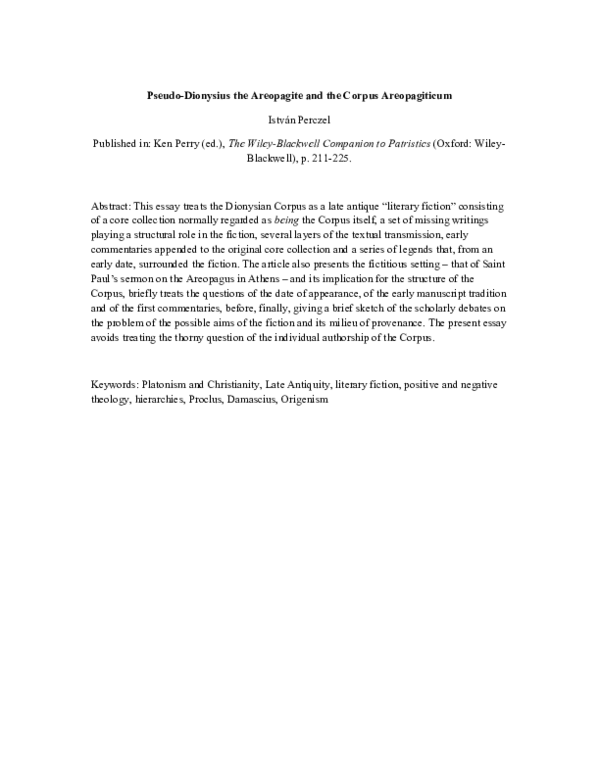 The Wiley Blackwell Companion to Patristics: Dionysius the Areopagite