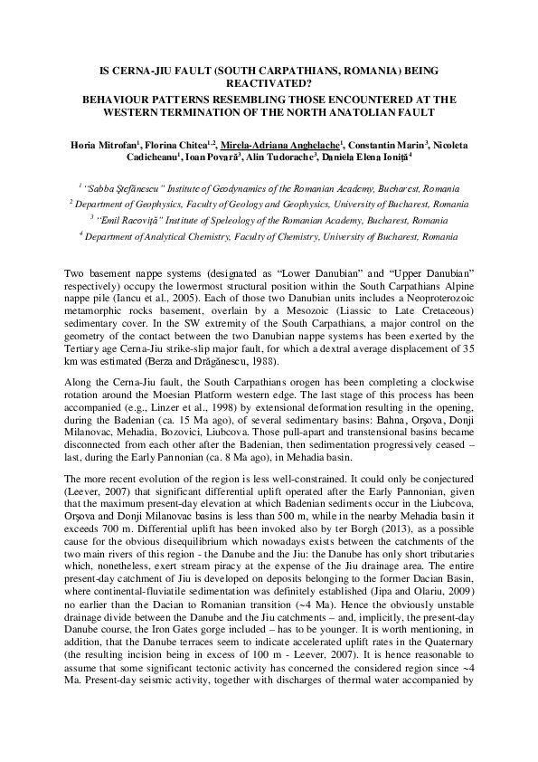 (PDF) Is Cerna-Jiu Fault (South Carpathians, Romania) Being Reactivated ...