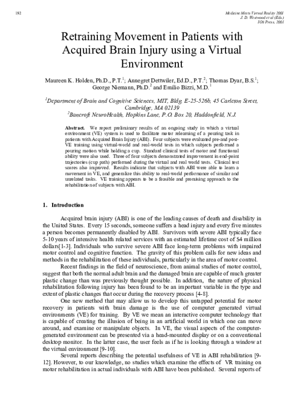 (PDF) Retraining movement in patients with acquired brain injury using ...