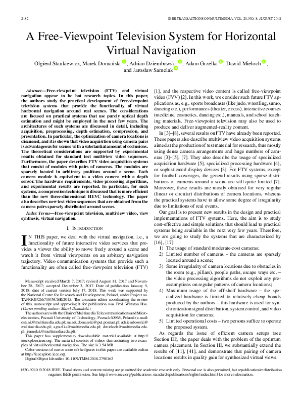 (PDF) A Free-Viewpoint Television System for Horizontal Virtual Navigation