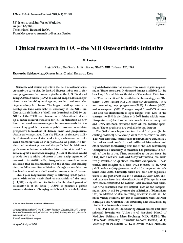 (PDF) Clinical research in OA--the NIH Osteoarthritis Initiative