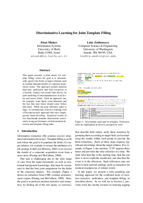 (PDF) Discriminative Learning for Joint Template Filling