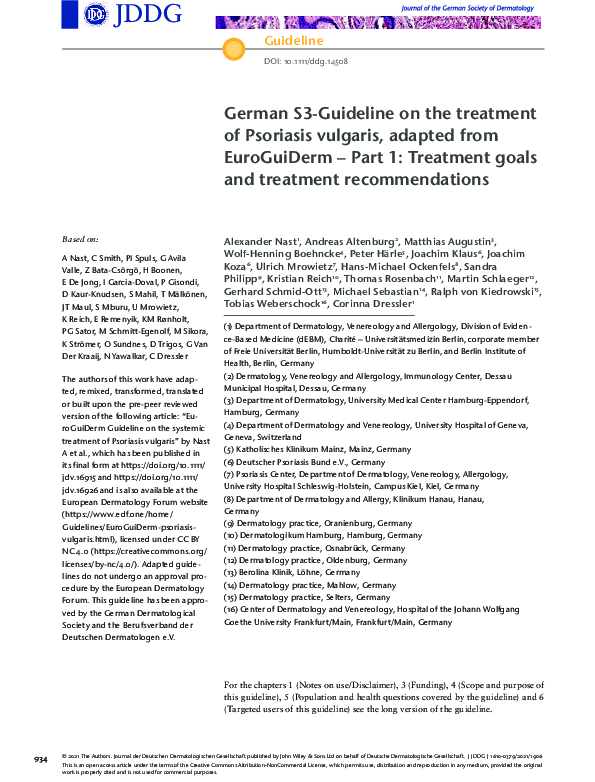 (PDF) German S3‐Guideline on the treatment of Psoriasis vulgaris