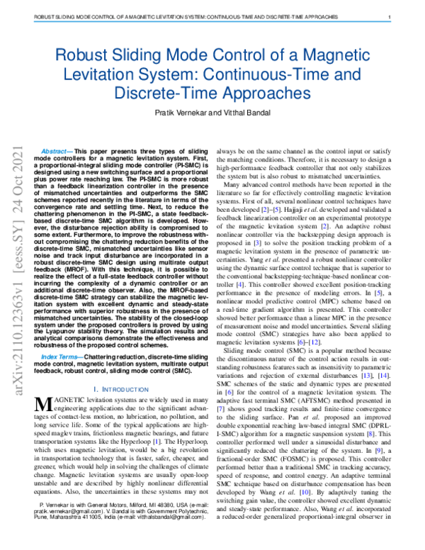 (PDF) Robust Sliding Mode Control of a Magnetic Levitation System ...
