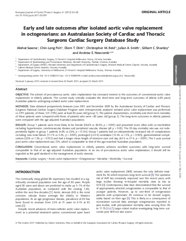 (PDF) Early and late outcomes after isolated aortic valve replacement ...
