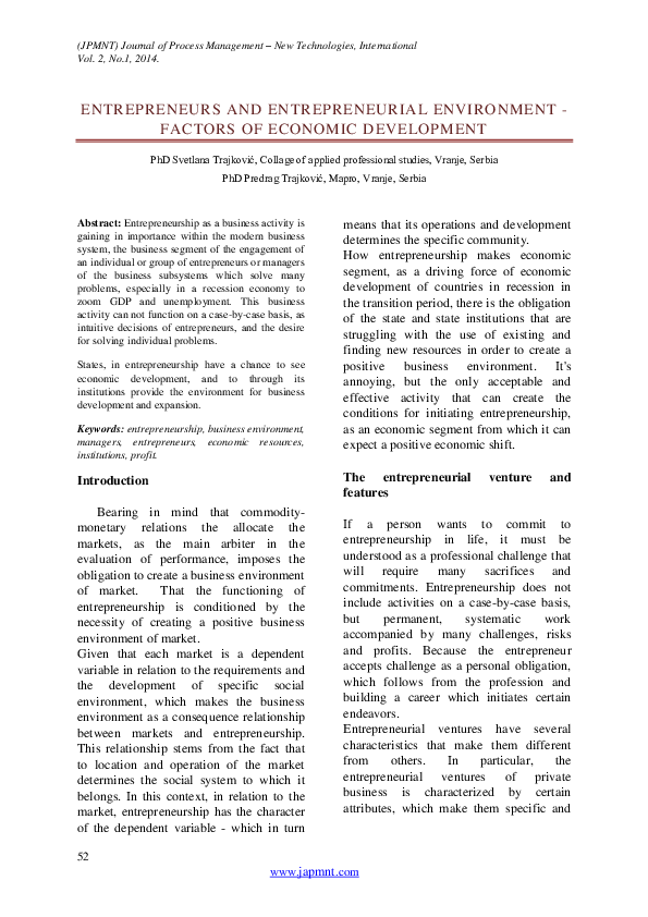 (PDF) Entrepreneurs and Entrepreneurial Environment - Factors of ...