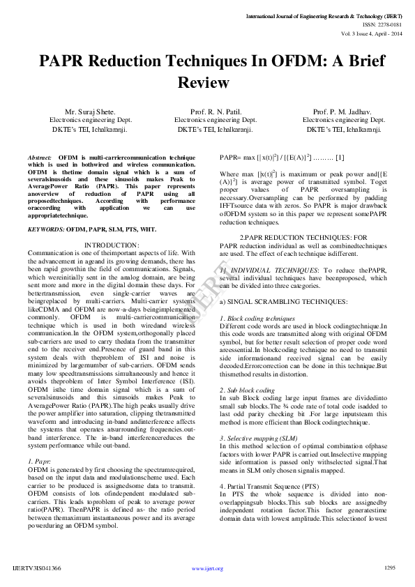 (PDF) PAPR Reduction Techniques In OFDM: A Brief Review