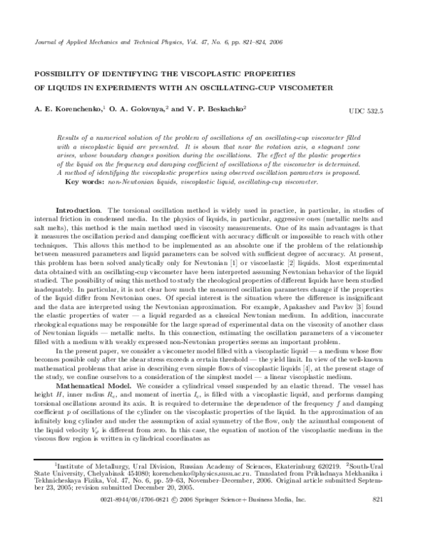 (PDF) Possibility of identifying the viscoplastic properties of liquids