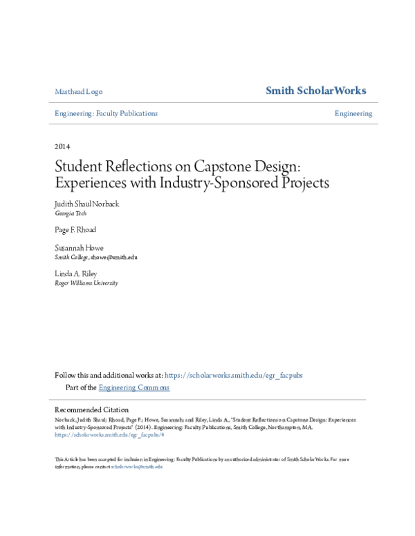 (PDF) Student reflections on capstone design: experiences with industry ...