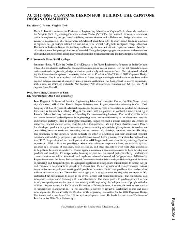 (PDF) Capstone Design Hub: Building the Capstone Design Community