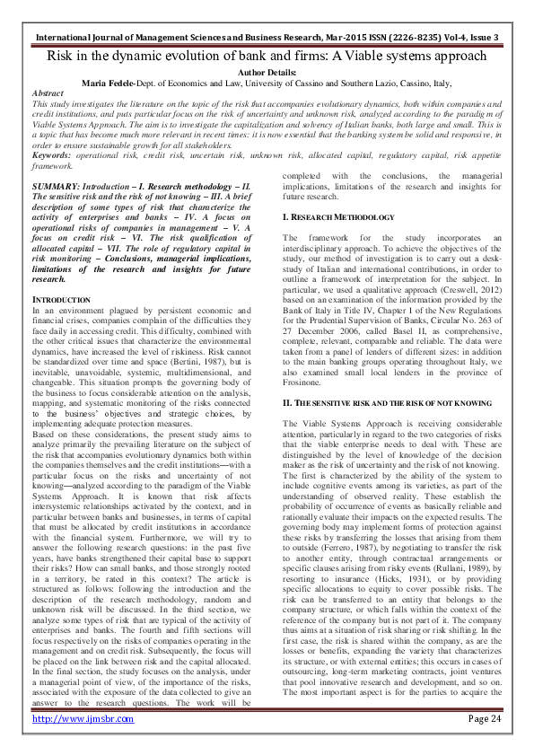 (PDF) Risk in the dynamic evolution of bank and firmsRisk in the ...