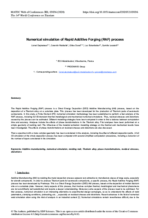 (PDF) Numerical simulation of Rapid Additive Forging (RAF) process