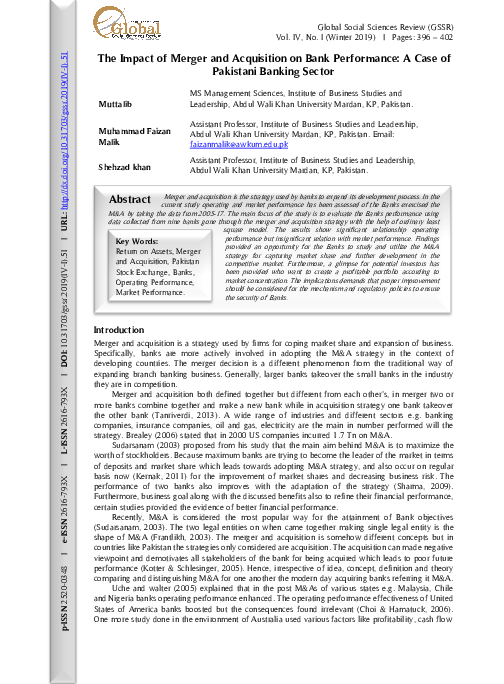 (PDF) The Impact of Merger and Acquisition on Bank Performance: A Case ...