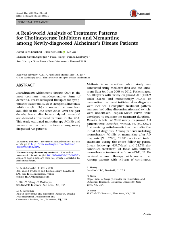 (PDF) A Real-world Analysis of Treatment Patterns for Cholinesterase ...