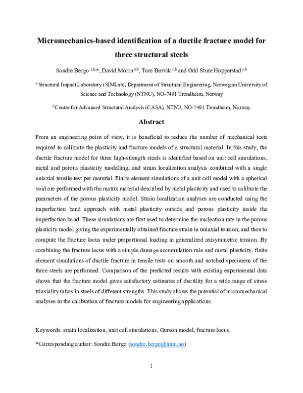 (PDF) Micromechanics-based identification of a ductile fracture model ...