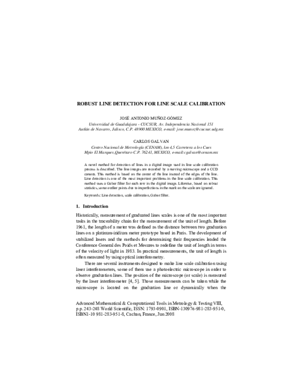 (PDF) Robust Line Detection for Line Scale Calibration
