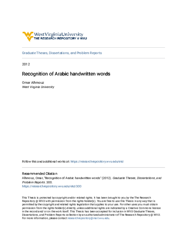 (PDF) Recognition of Arabic handwritten words | Omar Alhmouz - Academia.edu
