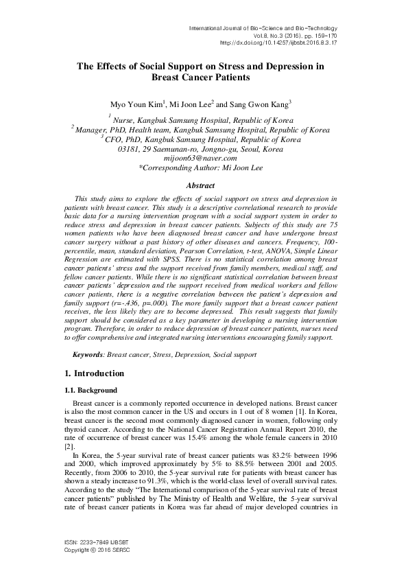(PDF) The Effects of Social Support on Stress and Depression in Breast ...