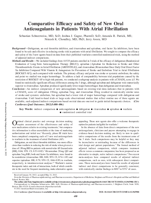 (PDF) Comparative Efficacy and Safety of New Oral Anticoagulants in ...