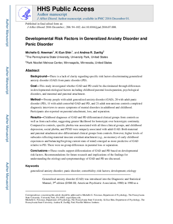 (PDF) Developmental risk factors in generalized anxiety disorder and ...