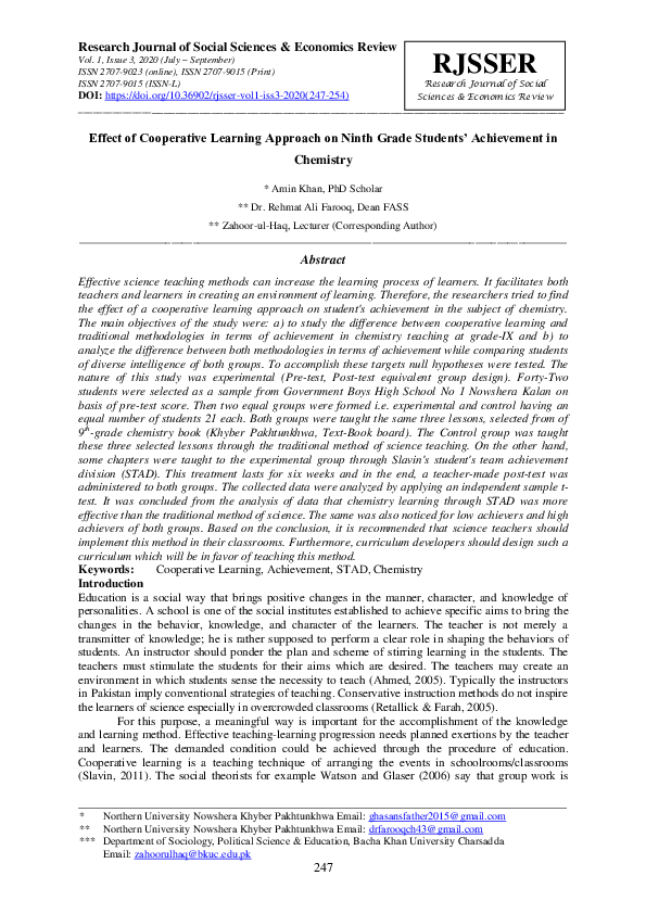 (PDF) Effect of Cooperative Learning Approach on Ninth Grade Students ...