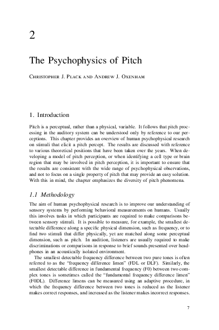 (PDF) The Psychophysics of Pitch
