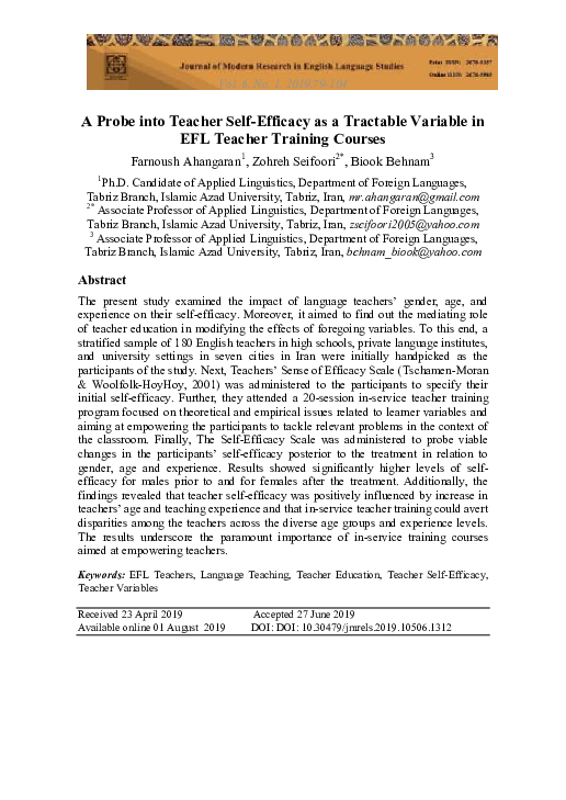 (PDF) A Probe into Teacher Self-Efficacy as a Tractable Variable in EFL ...