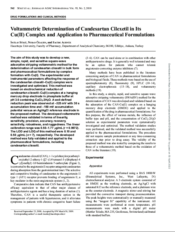 (PDF) Voltammetric Determination of Candesartan Cilexetil in Its Cu(II ...