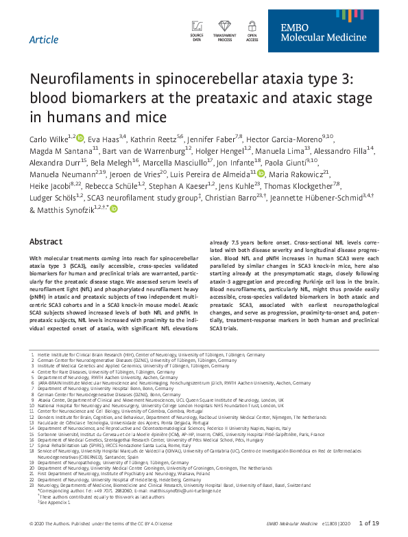 (PDF) Neurofilaments in spinocerebellar ataxia type 3: blood biomarkers ...