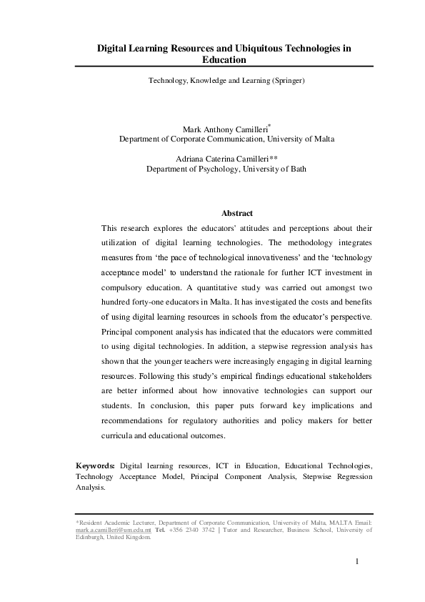 (PDF) Digital Learning Resources and Ubiquitous Technologies in Education