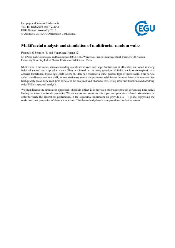 (PDF) Multifractal analysis and simulation of multifractal random walks