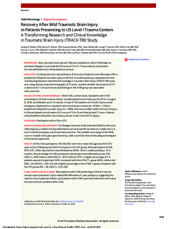 (PDF) Recovery After Mild Traumatic Brain Injury in Patients Presenting ...