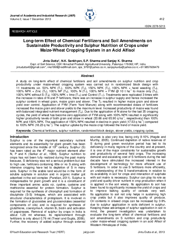 (PDF) Long-term Effect of Chemical Fertilizers and Soil Amendments on ...