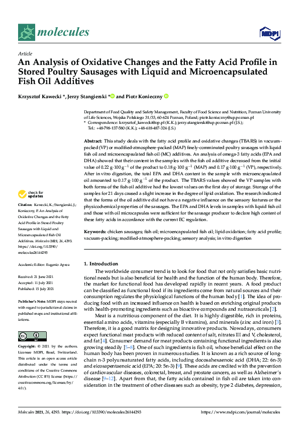 (PDF) An Analysis of Oxidative Changes and the Fatty Acid Profile in ...