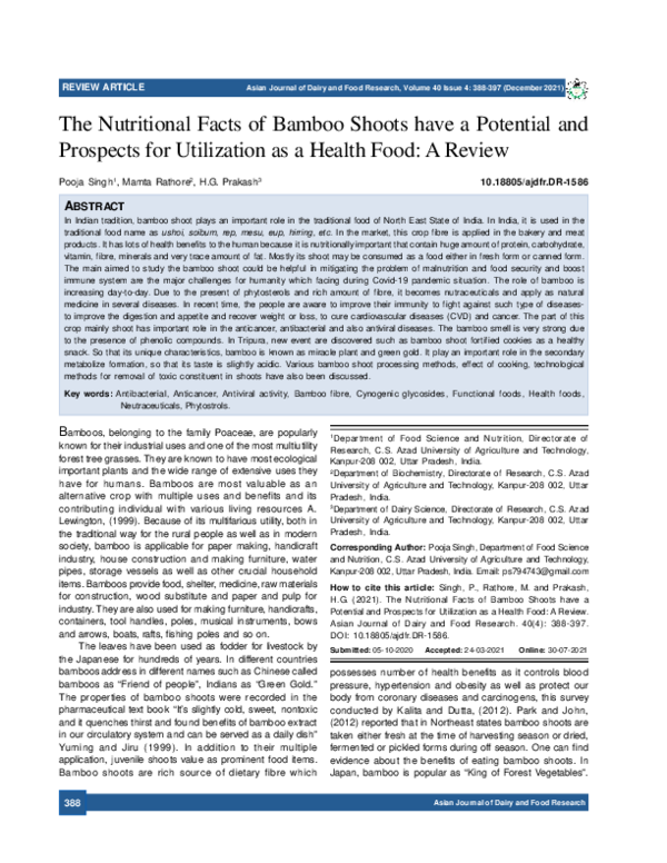 (PDF) The Nutritional Facts of Bamboo Shoots have a Potential and Prospects for Utilization as a
