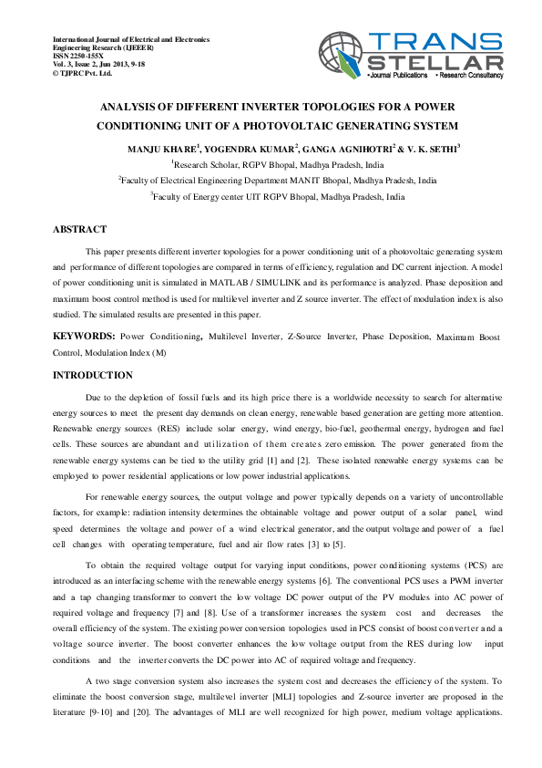 (PDF) Analysis of Different Inverter Topologies for a Power ...