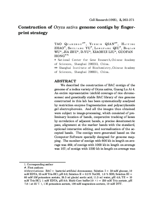 (PDF) Construction of Oryza sativa genome contigs by finger print strategy