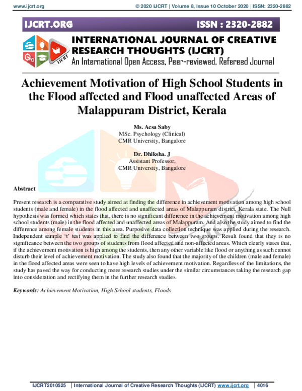(PDF) Achievement Motivation of High School Students in the Flood ...