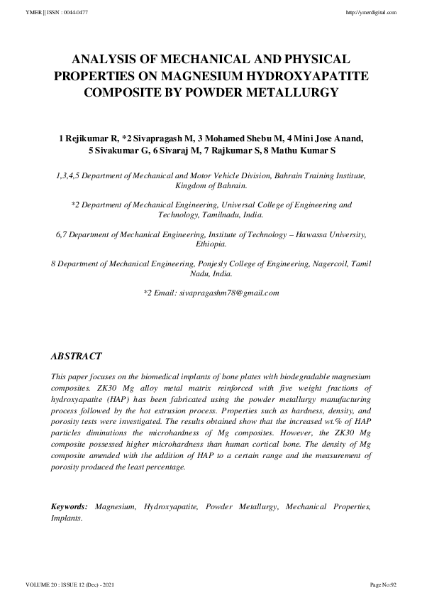 (PDF) Analysis of Mechanical and Physical Properties on Magnesium ...