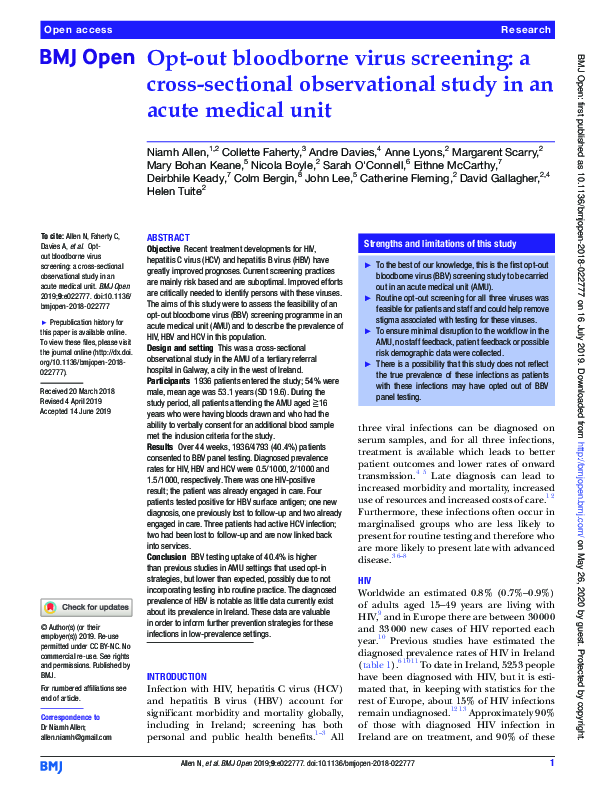 (PDF) Opt-out bloodborne virus screening: a cross-sectional ...