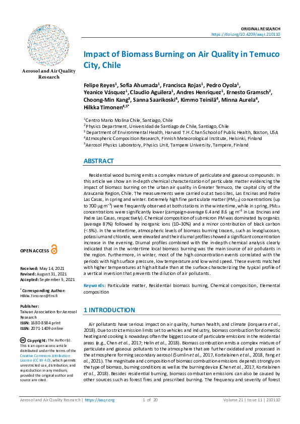 (PDF) Impact of Biomass Burning on Air Quality in Temuco City, Chile