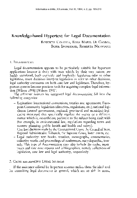 (PDF) Knowledge-based Hypertext for Legal Documentation