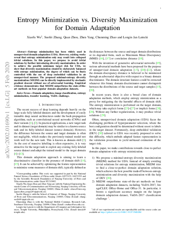 (PDF) Entropy Minimization Versus Diversity Maximization for Domain ...