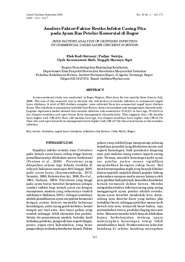 (PDF) Analisis Faktor-Faktor Resiko Infeksi Cacing Pita pada Ayam Ras