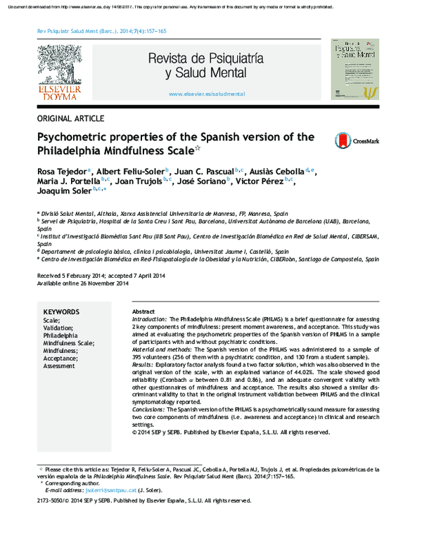 (PDF) Psychometric properties of the Spanish version of the ...