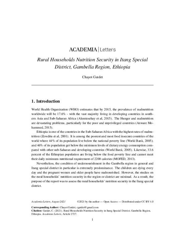 (PDF) Rural Households Nutrition Security in Itang Special District ...