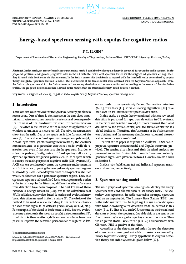 (PDF) Energy-based spectrum sensing with copulas for cognitive radios