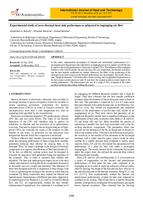 (PDF) Experimental study of aerothermal heat sink performances subjected to impinging air flow