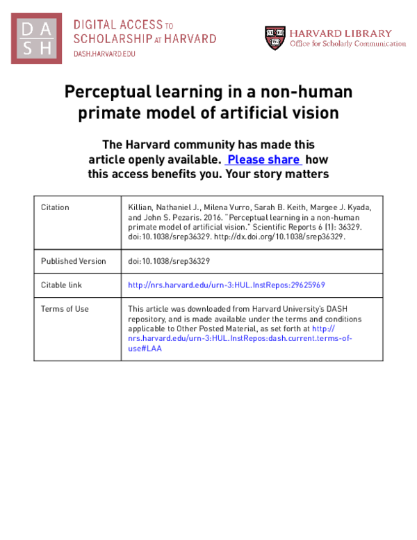(PDF) Perceptual learning in a non-human primate model of artificial vision